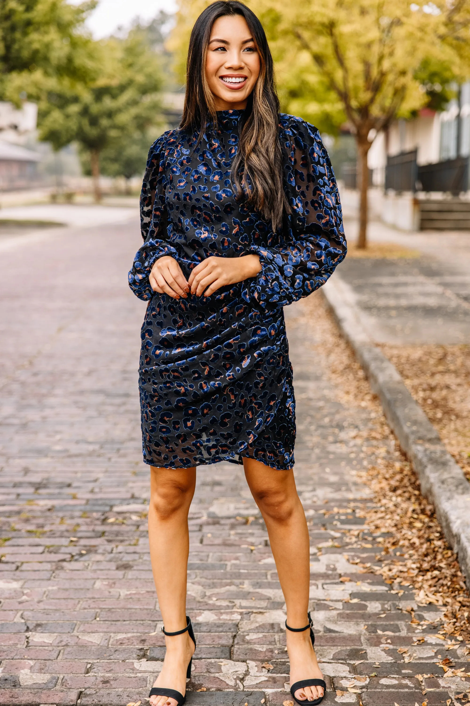 All Up To You Blue Leopard Dress