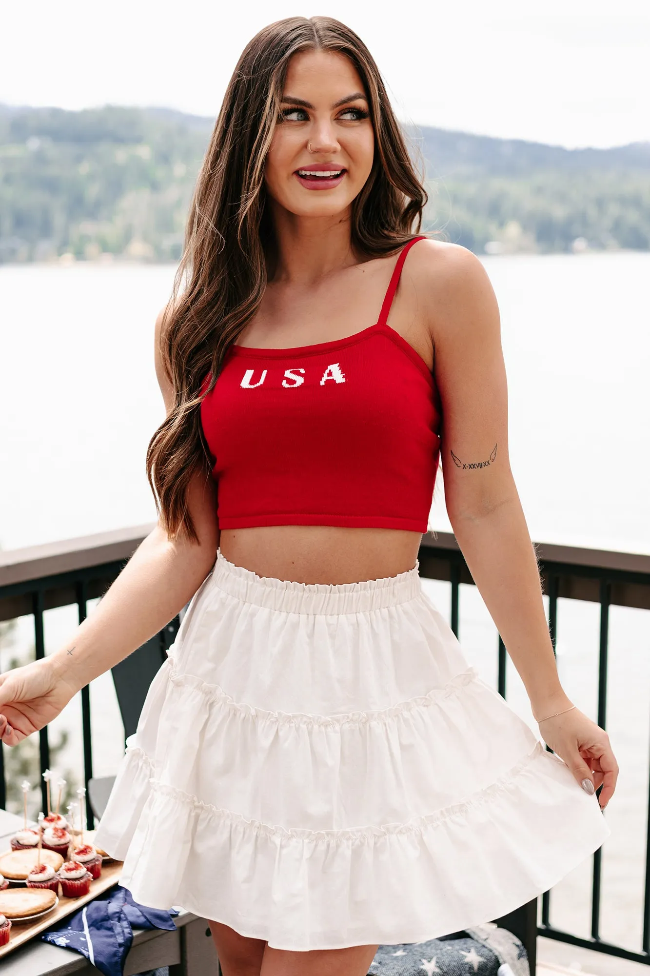 American Child "USA" Knit Crop Tank (Red)