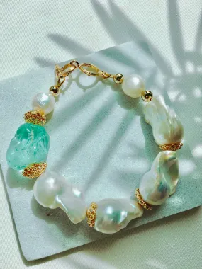 Baroque freshwater pearls with green fluorite bracelet NPB005