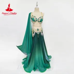 Belly Dance Performance Costume Set for Women Customsized Seinor Bra chiffon Long Skirt 2pcs Adult Child Belly Dancing Outfit