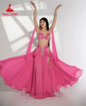 Belly Dance Performance Suit for Women Stones Bra chiffon Long Skirt 2pcs Customsized Adult Child Oriental Belly Dancing Outfit