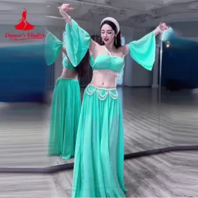 Belly Dancer Costume Set for Women Senior AB Stones Bra Top chiffon Long Skirt 2pcs Custom Adult Child Oriental Dancing Outfit