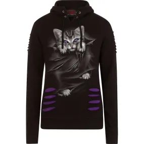 BRIGHT EYES - Large Hood Ripped Hoody Purple-Black