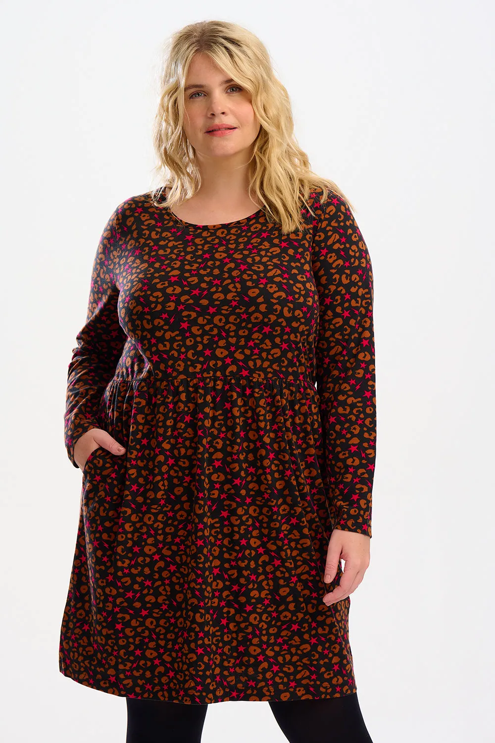 Caggie Smock Dress - Black, Star & Lightning Animal