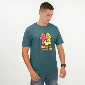 Mens Carhartt WIP T-Shirt in Gummy Bear Print - Petrol Green