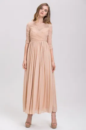 Champagne Pearl Evening Maxi Dress