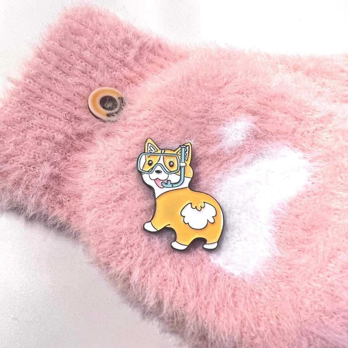 Corgi Dog with Diving Goggles Enamel Pin