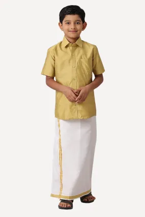 Divine - Golden Matching Fixit Dhoti and Shirt 2 in 1 Set For Kids | Uathayam