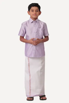 Divine - Purple Matching Fixit Dhoti and Shirt 2 in 1 Set For Kids | Uathayam