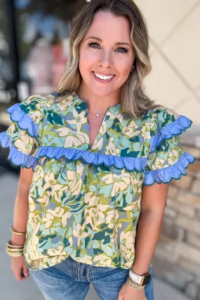 Dreaming Of Flowers  Blouse - Teal Moss