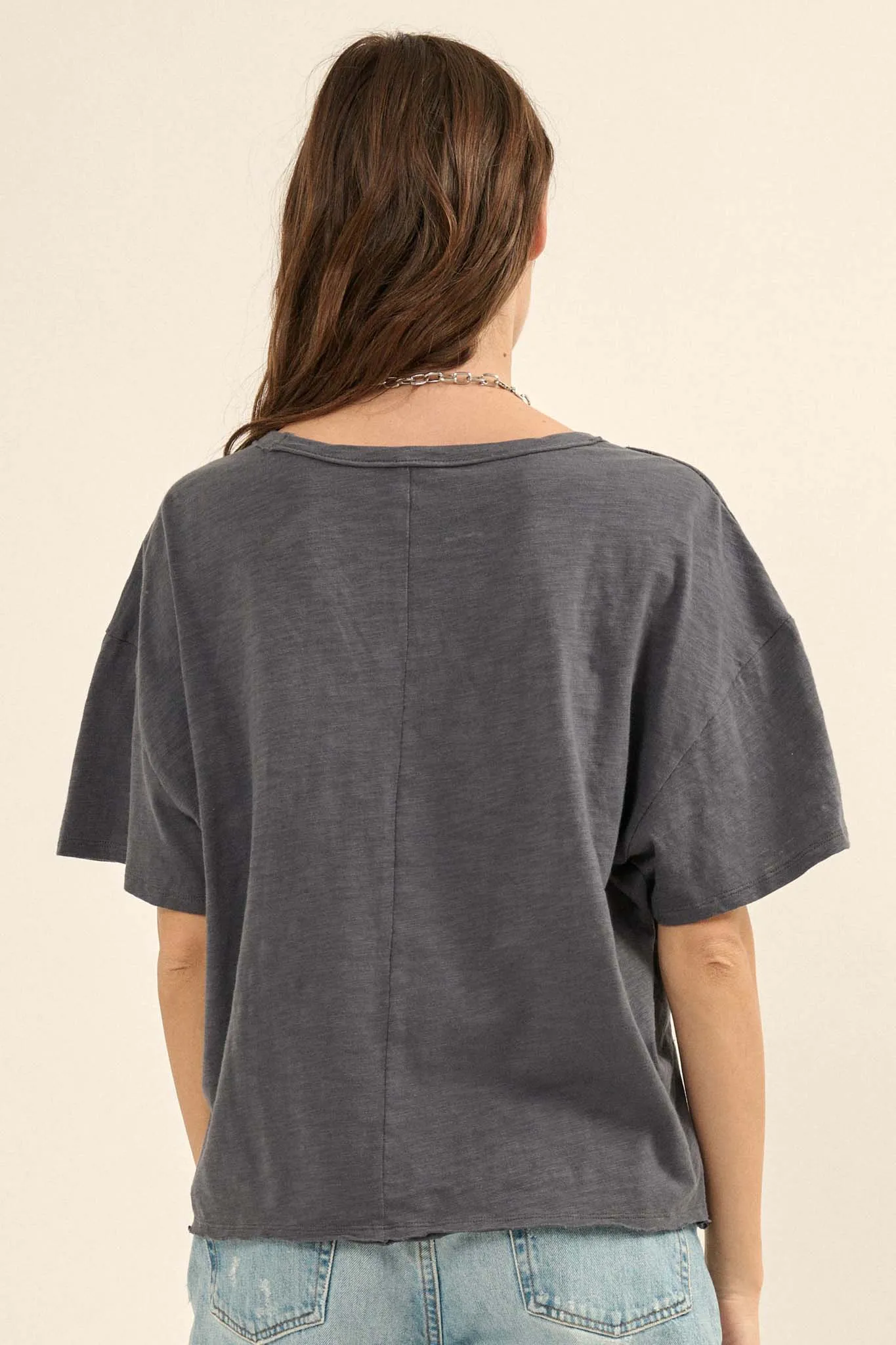 Easy Fit Vintage-Wash Slub Cotton Split-Hem Tee