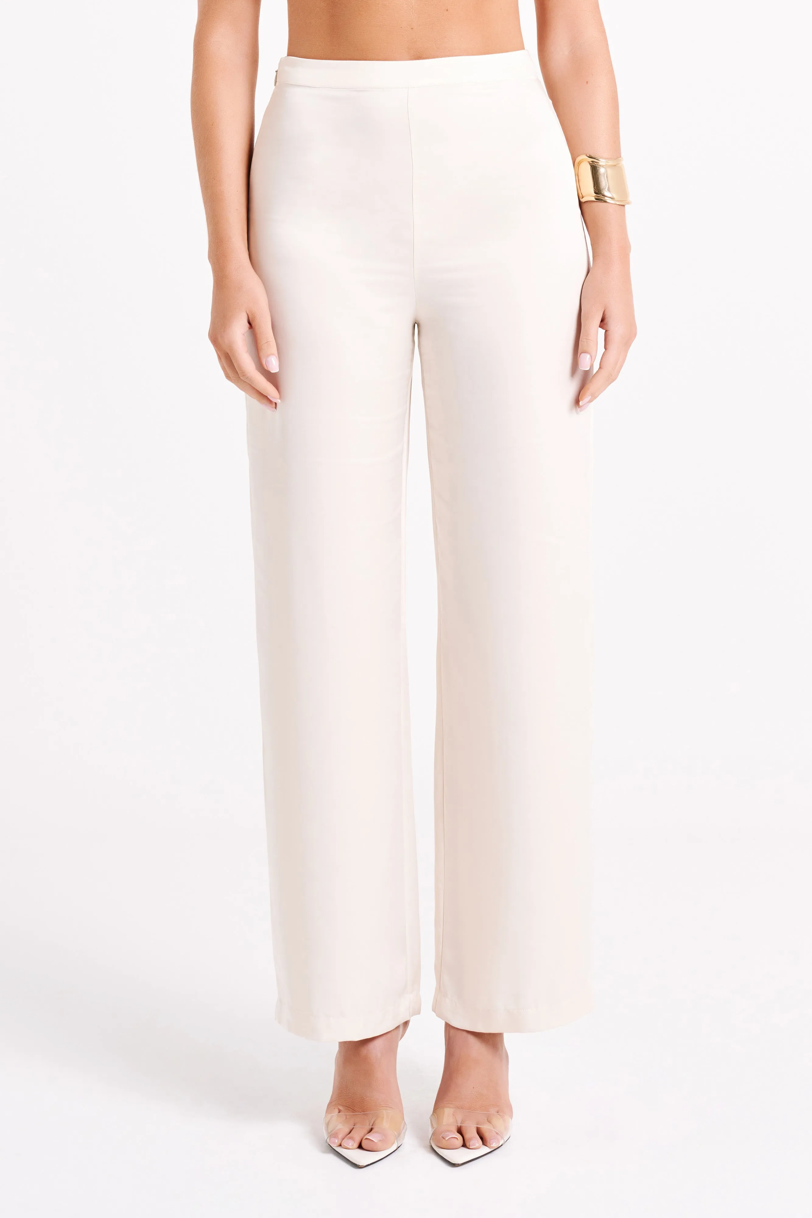 Elisa Satin Straight Leg Pant - Sand