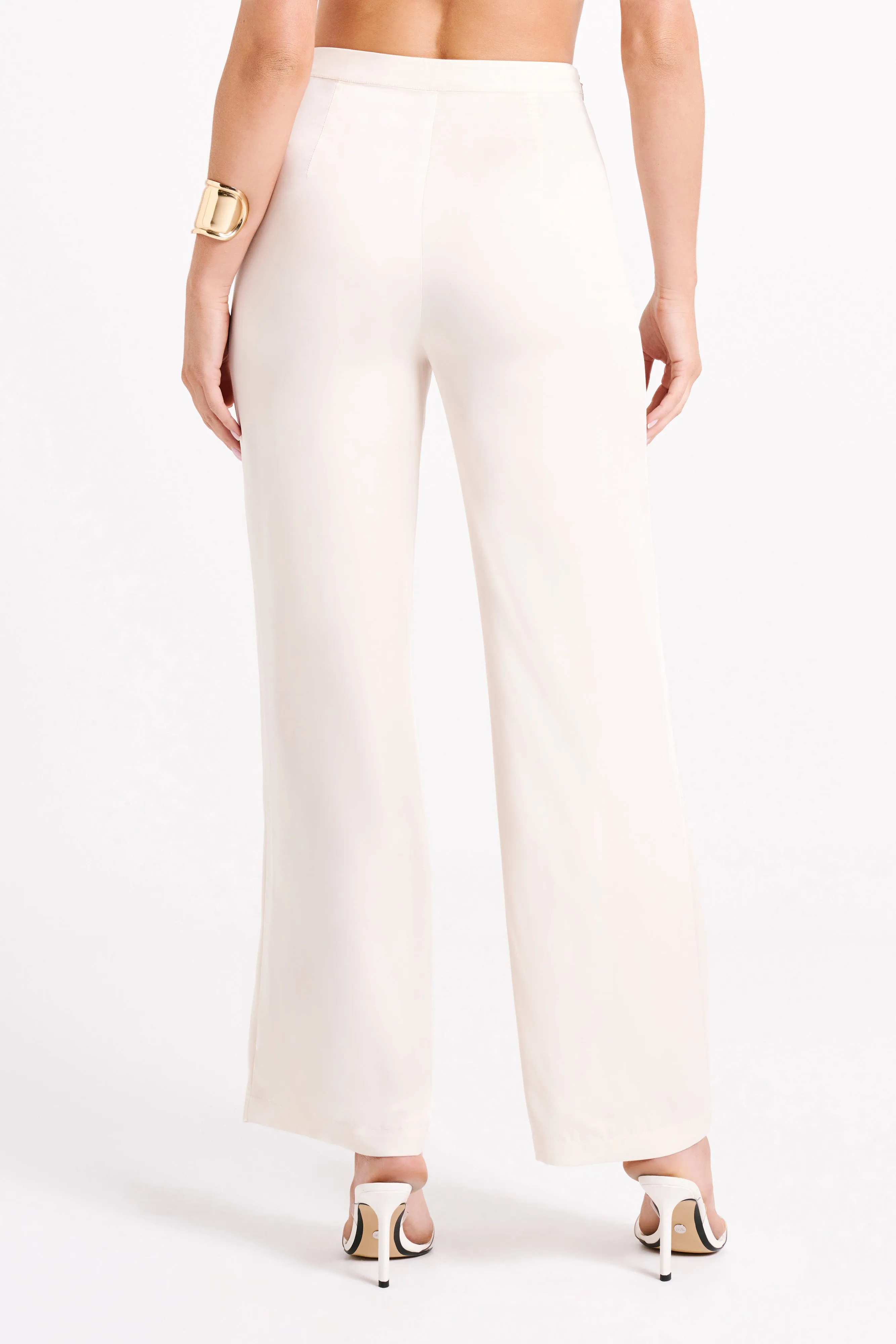 Elisa Satin Straight Leg Pant - Sand