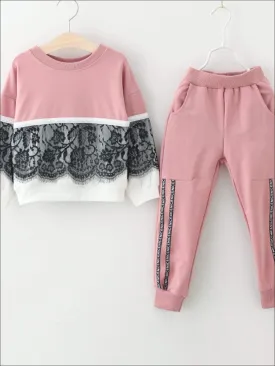 Girls Lace Two Tone Tracksuit