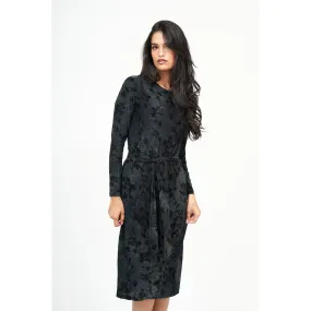 Grey Floral Velvet Loose Basic Dress by DF