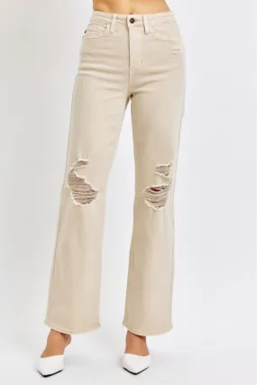 Judy Blue High Waist Dyed Bone Destroyed 90's Straight Leg Jeans