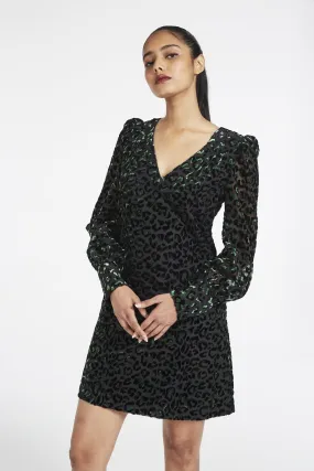 Lylah Blouson Sleeve Velvet Leopard Dress