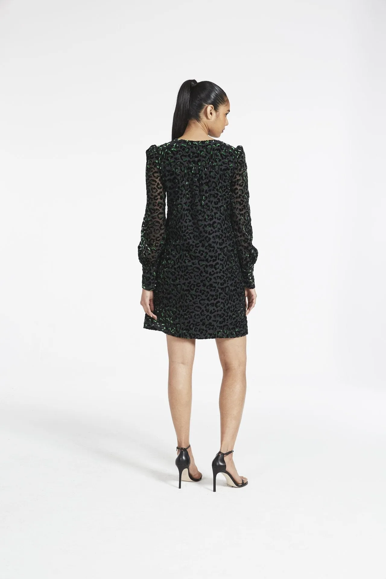 Lylah Blouson Sleeve Velvet Leopard Dress