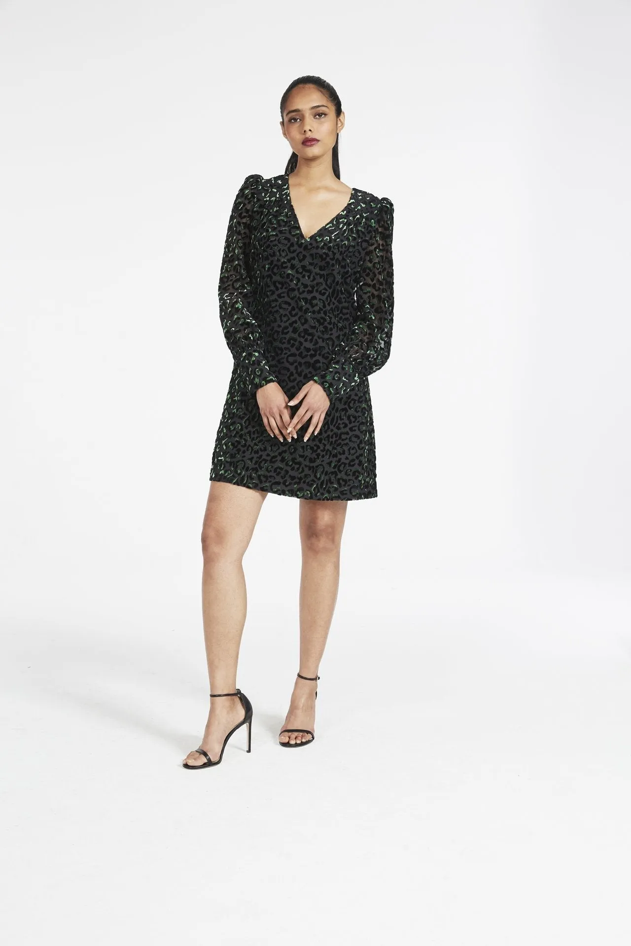 Lylah Blouson Sleeve Velvet Leopard Dress