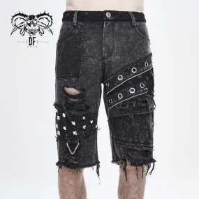 Men's Cut-out Ripped Rivets Holes Fifth Pants