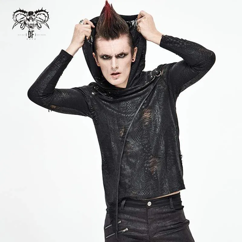 Men's Gothic Punk Irregular Ripped Black Hoodies