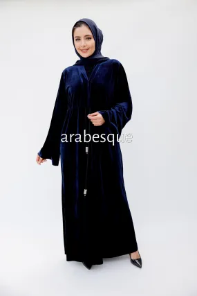 Navy Plain Velvet Open Abaya