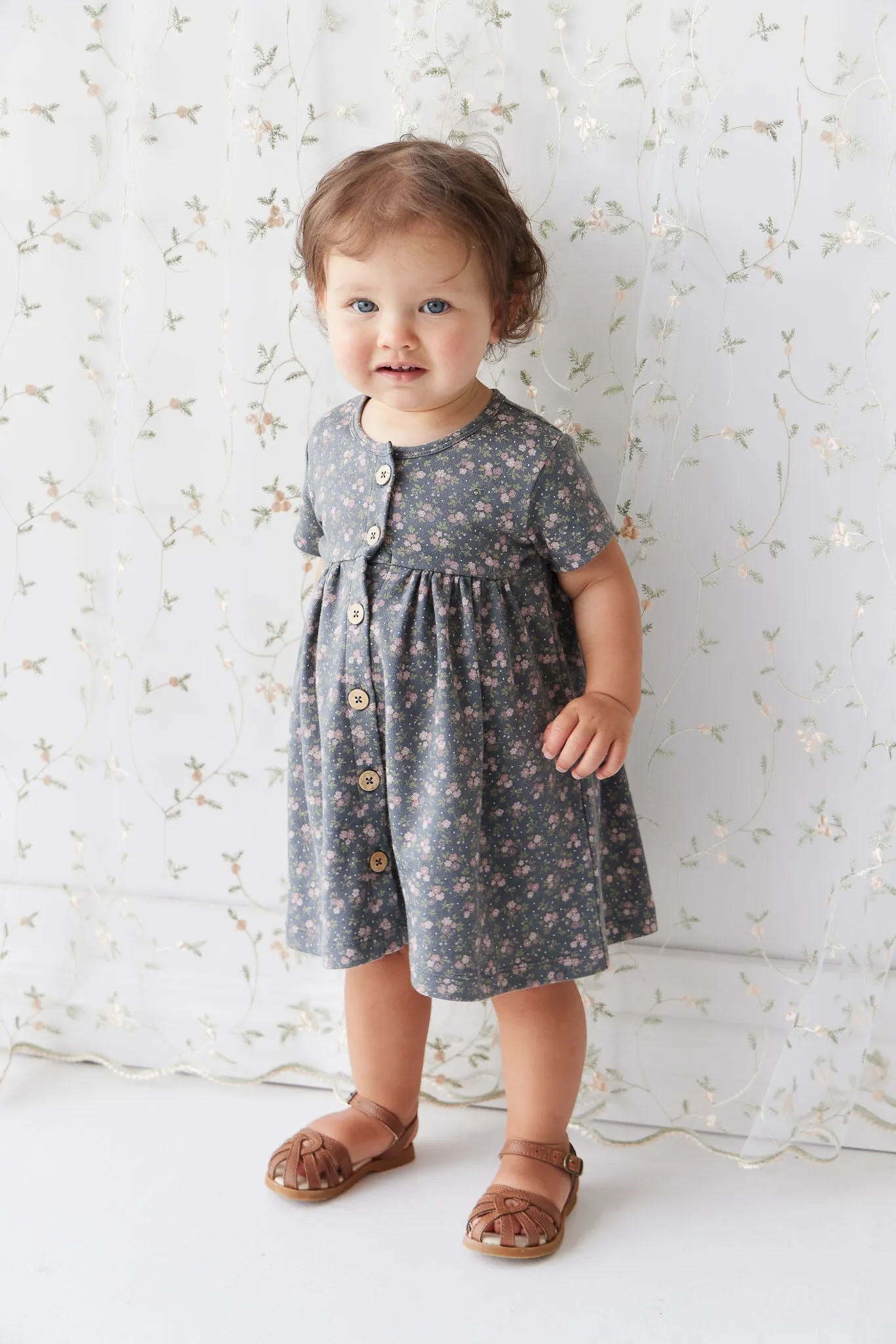 Organic Cotton Lola Dress - Rosalie Floral Lava