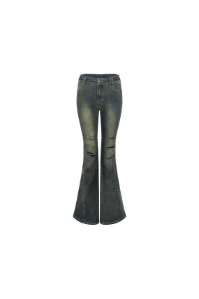 Retro Pleated High Waist Slim Denim Flared Pants