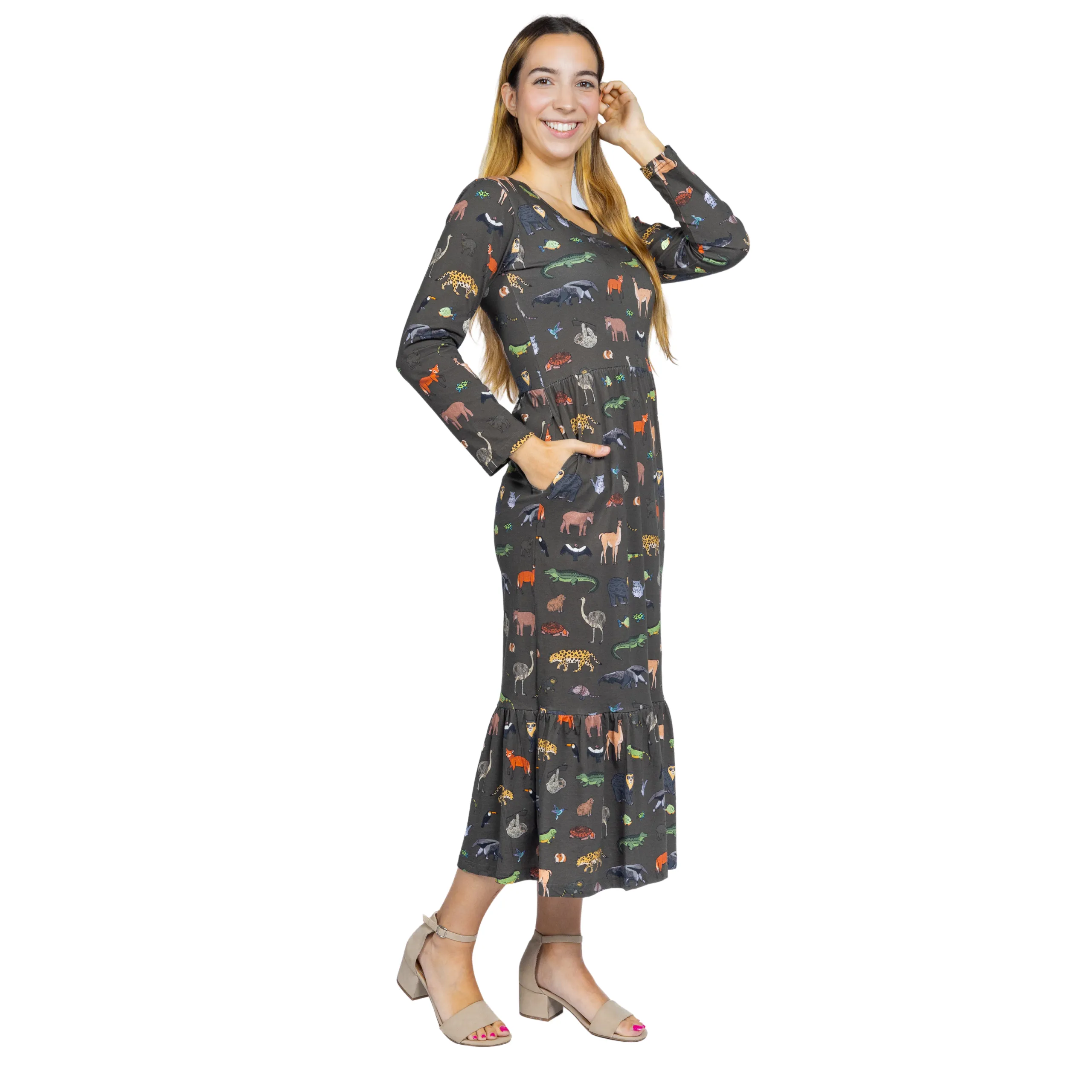 Safari Long Sleeves Midi Dress (With Waist Seam)