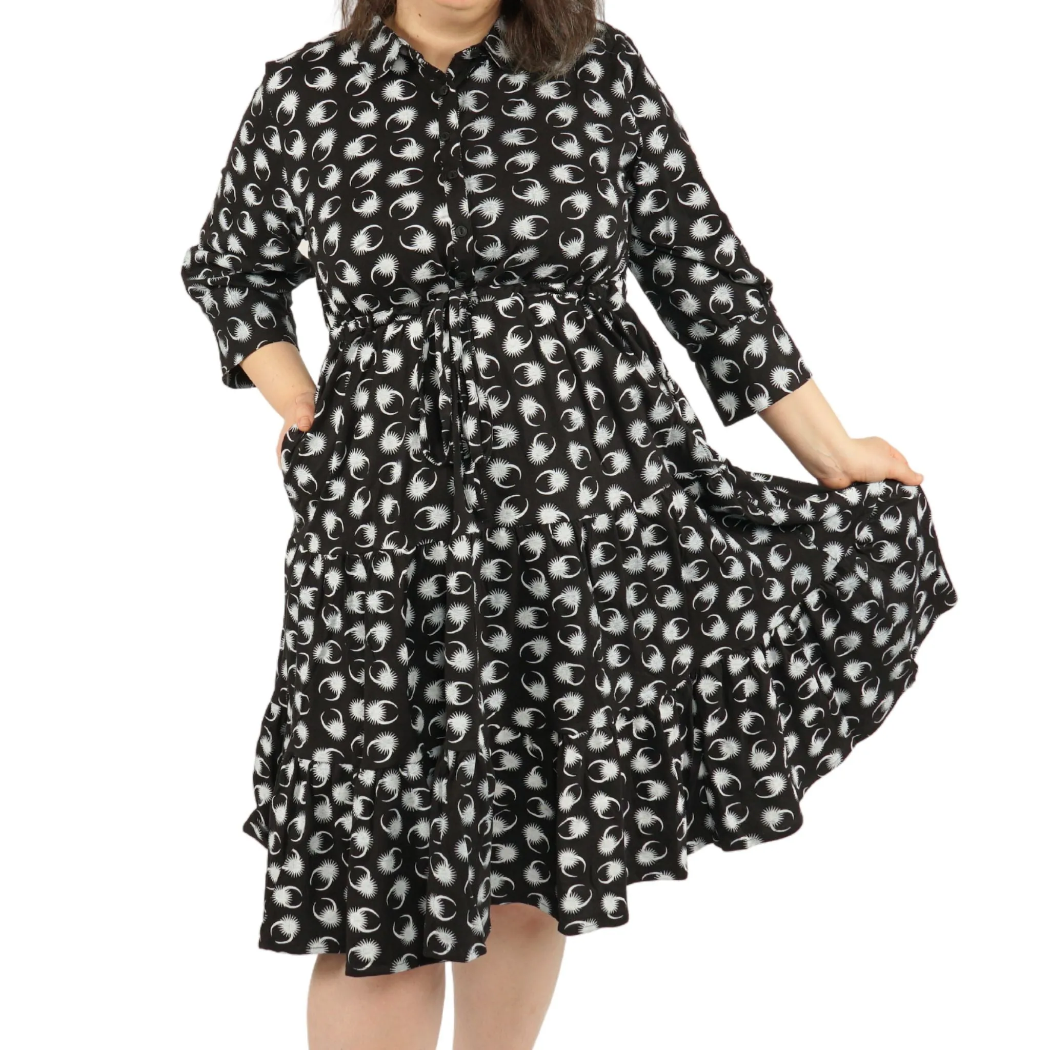 Solar Eclipse Button-Up Tiered Dress [FINAL SALE]