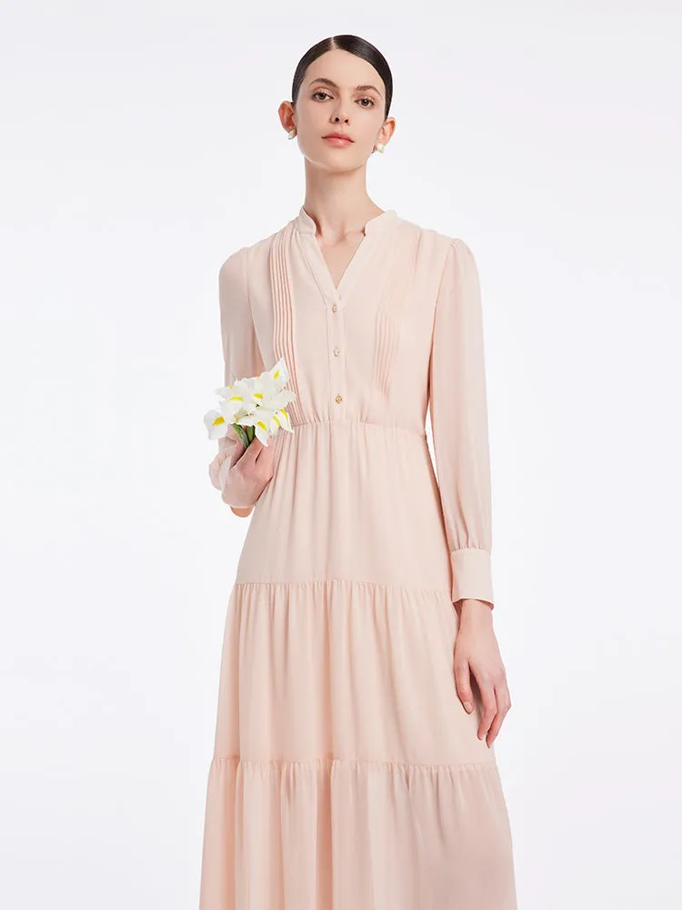 V-Neck Chiffon Ruffled Midi Dress