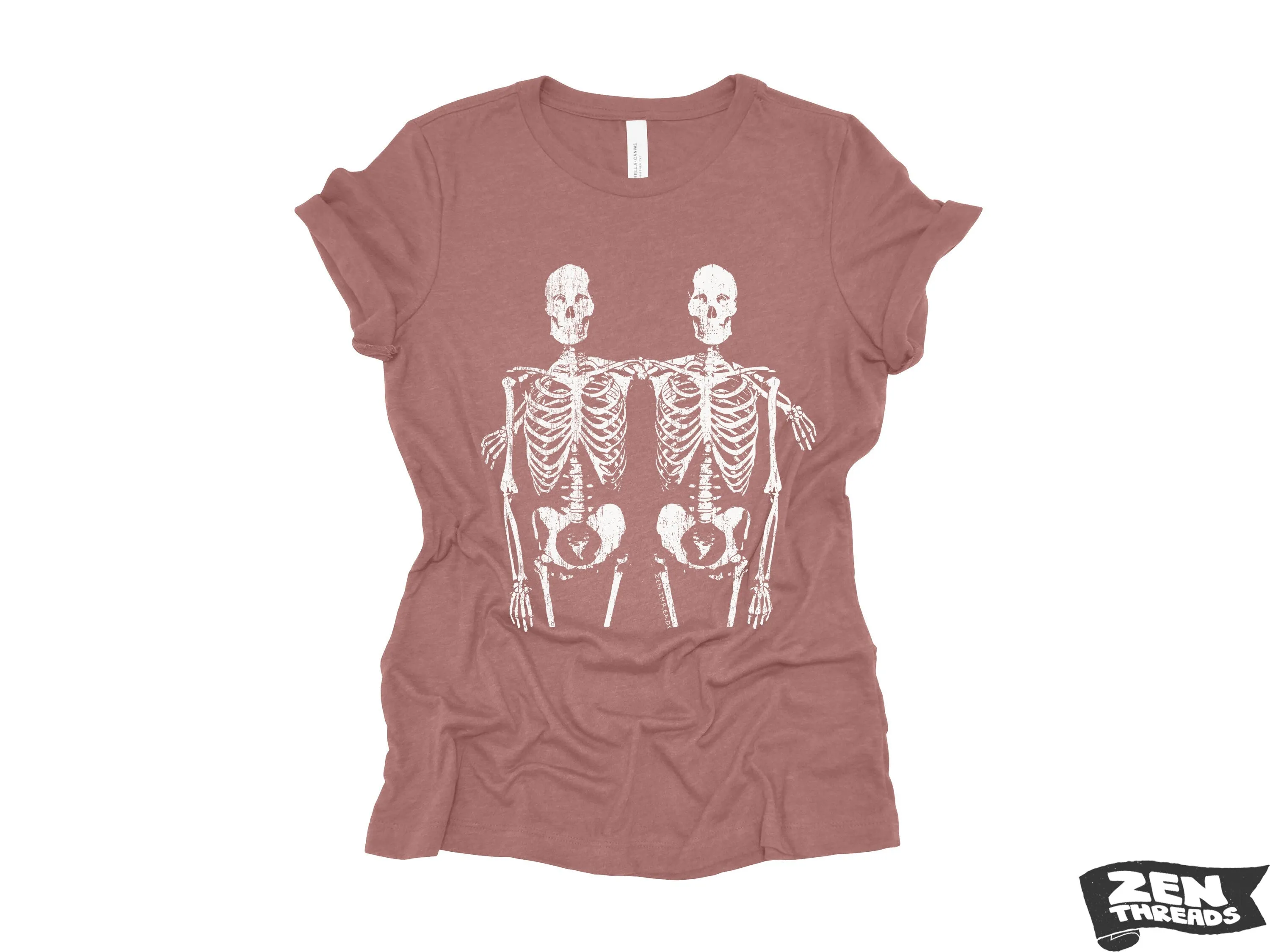 Women's Skeleton Friends Boyfriend Tee - Relaxed Fit Zen Threads T-Shirt