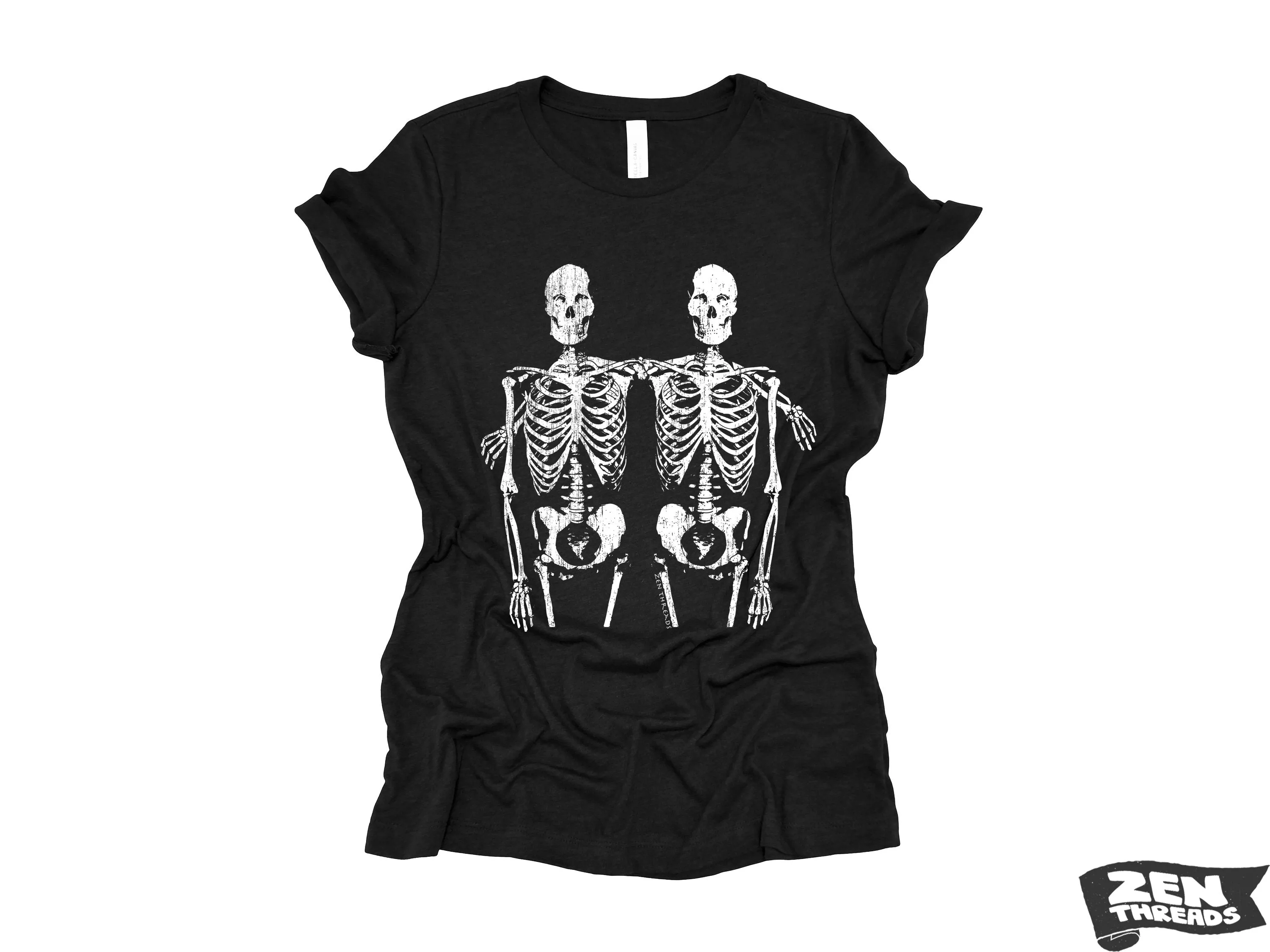 Women's Skeleton Friends Boyfriend Tee - Relaxed Fit Zen Threads T-Shirt